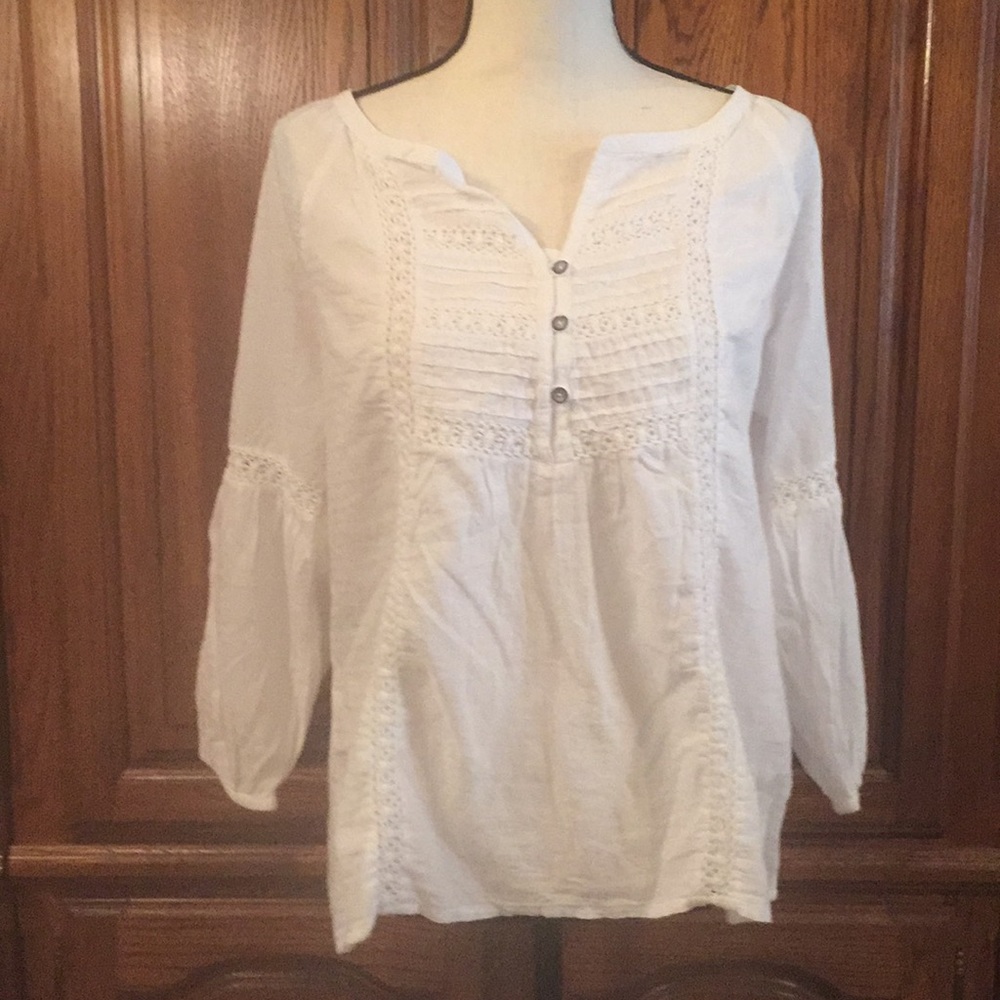 DKNY Jeans White Peasant Blouse Size Small